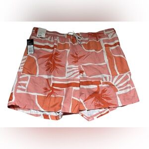 Original Use Men's 7" Elastic Waist Orange/abstract Swim Trunks  2XL